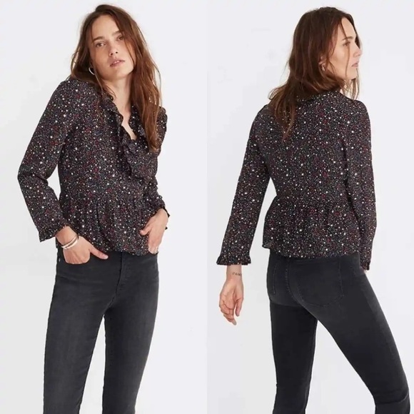 Madewell Silk Ruffle Hem Wrap Top - Picture 1 of 10